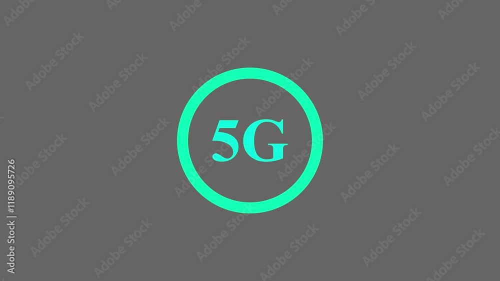 5G new wireless internet wifi connection icon isolated on blue background. Global network high speed connection data rate technology. 4K Video motion graphic