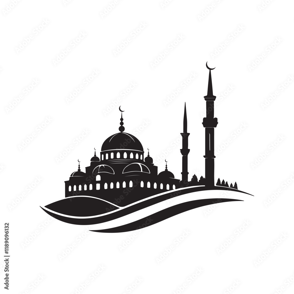 Fototapeta premium mosque silhouette vector line art logo design