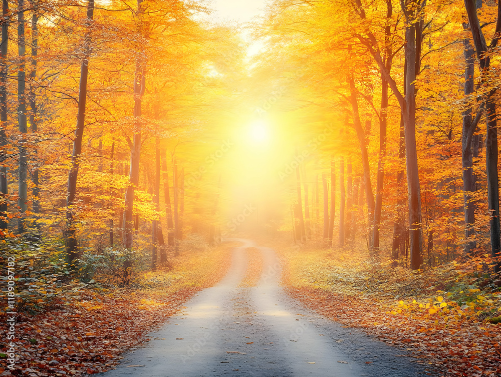 Fototapeta premium Autumn Forest Path Illustration