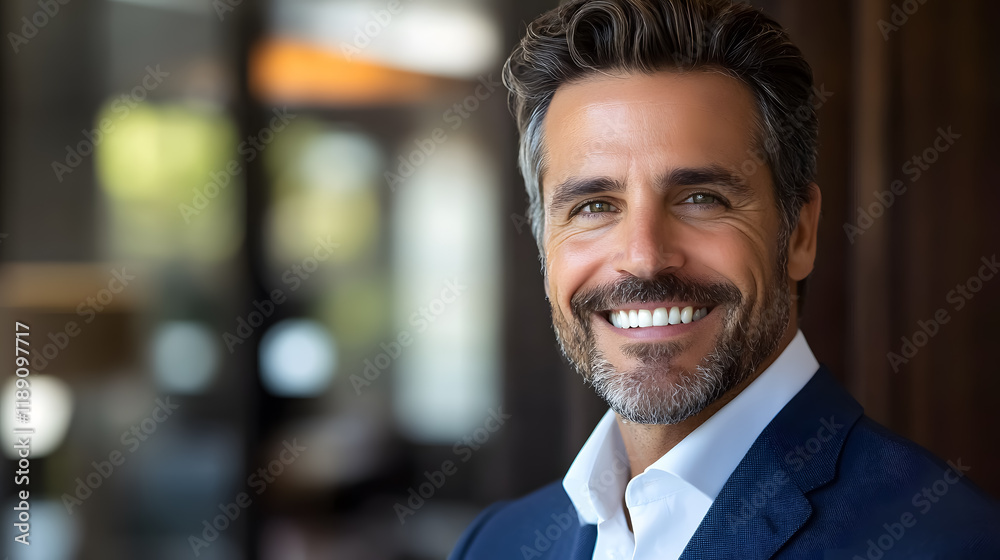 A portrait of a smiling, handsome CEO. A portrait of a smiling, handsome CEO.