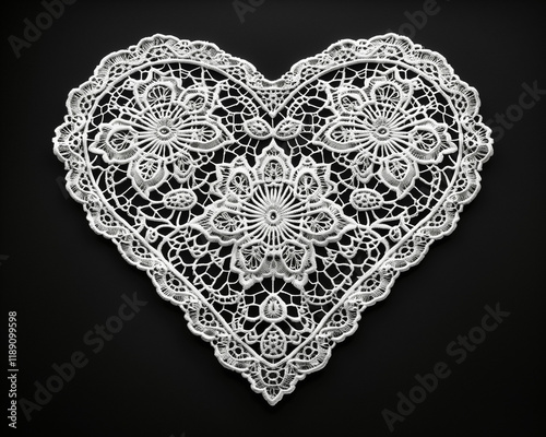 Vintage White Lace Doily Heart Clipart, Isolated on Black Background, High Resolution