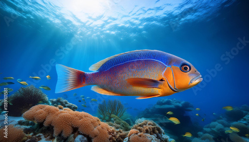unique fish with distinctive features representing down syndrome in an artistic underwater scene