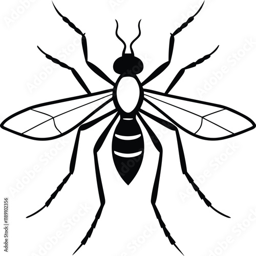 Mosquito silhouette vector illustration, Mosquito line art vector, Mosquito vector design