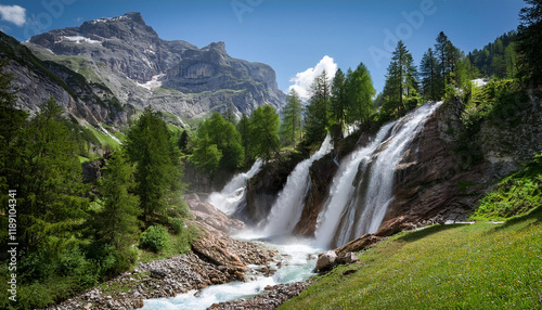 waterfalls flowing down a mountainside in the italian alps