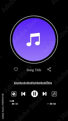 Mobile phone Music player app interface, Music player app with buttons overlay animation video.