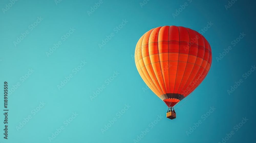 Fototapeta premium Orange Hot Air Balloon Soaring High in a Clear Blue Sky