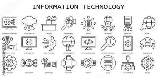 Set of information technology Icons or symbols Vector fully editable file