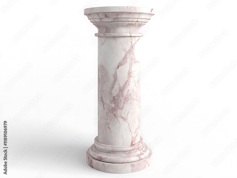 Elegant 3D render of a marble pillar in soft rose, isolated on white, front-facing view, high-resolution, Elegant 3D render of a marble pillar in soft rose, isolated on white, front-facing view, high-resolution,