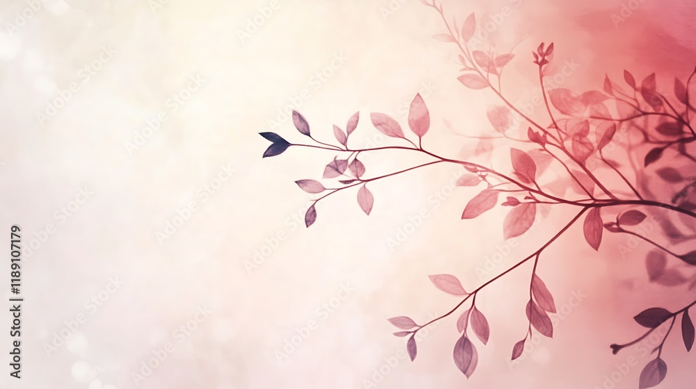 Delicate Pink Branch With Translucent Leaves Soft Light Delicate Pink Branch With Translucent Leaves Soft Light
