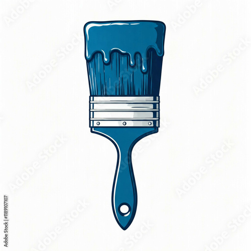 blue paint brush with dripping paint cartoon illustration on white background