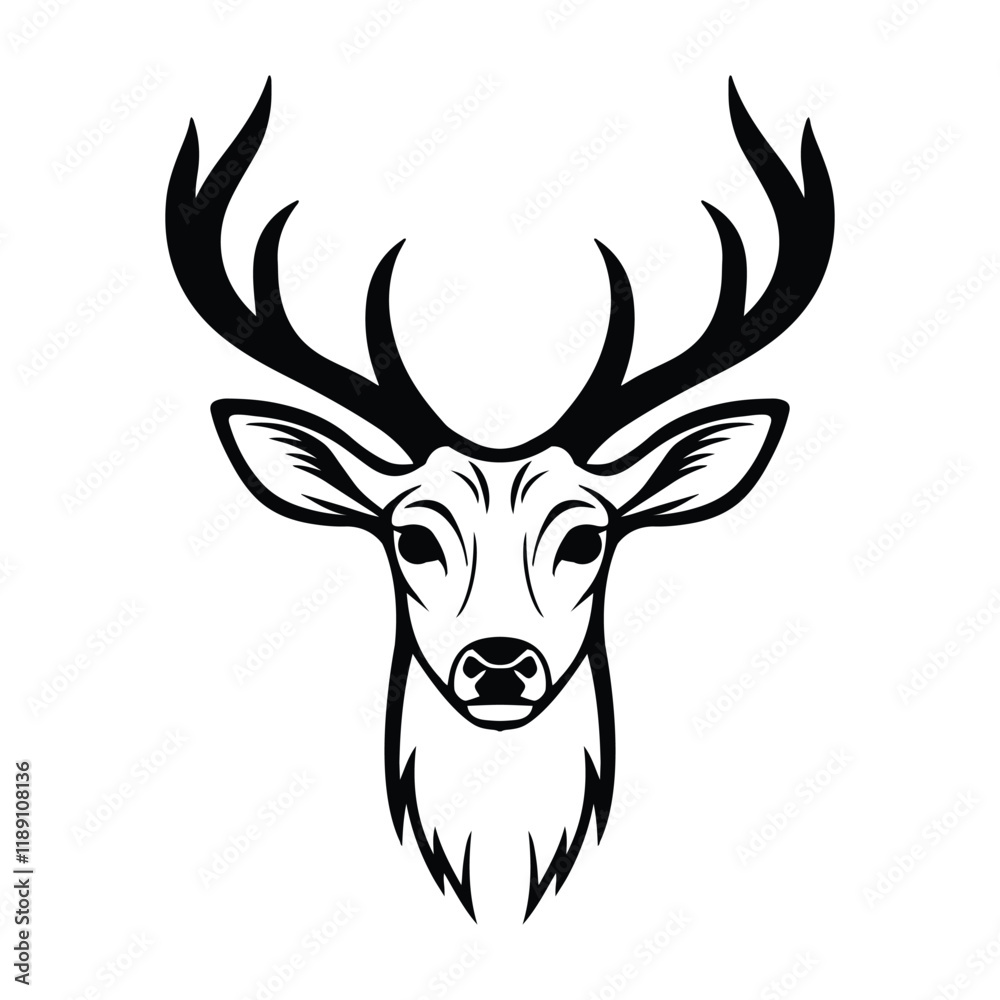 Naklejka premium Deer silhouette - outline vector icon, Wild Animal, Hand Drawn deer illustration