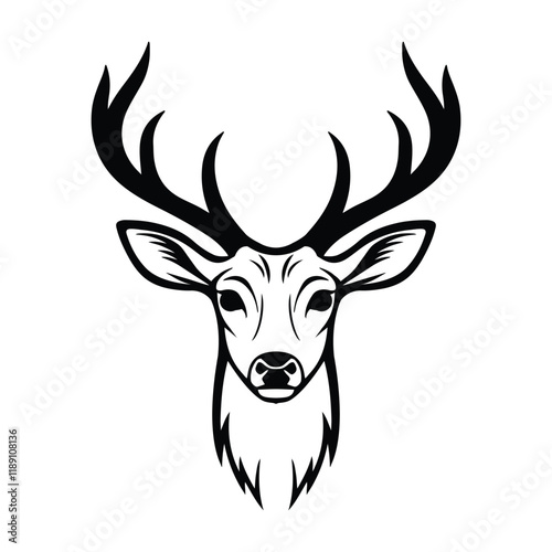 Deer silhouette - outline vector icon, Wild Animal, Hand Drawn deer illustration