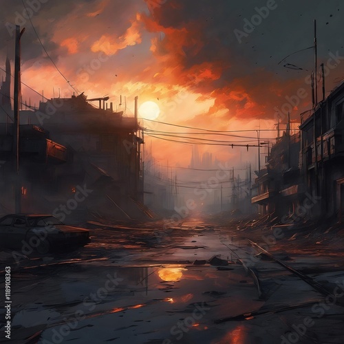 destruction and fire of a city