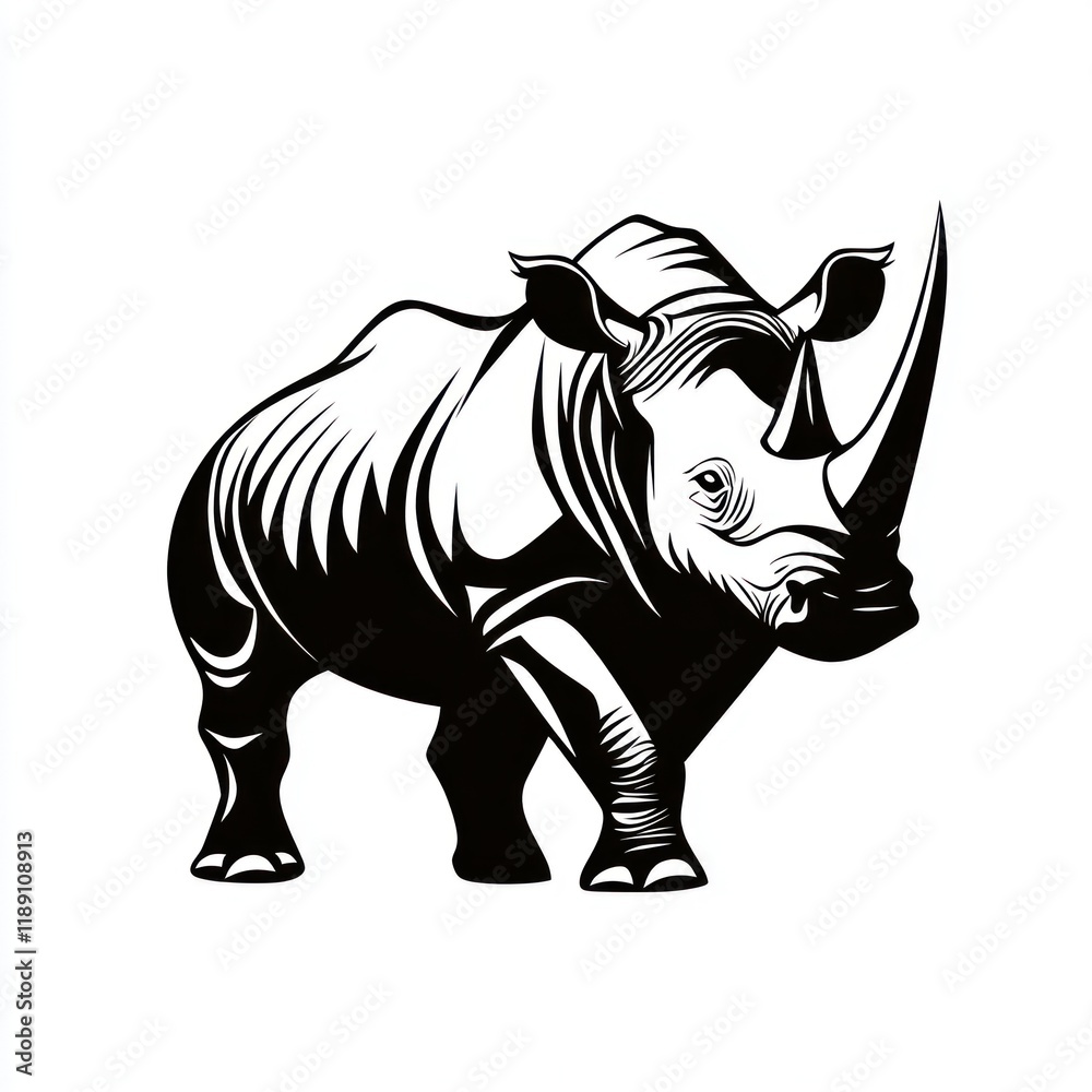 Fototapeta premium African rhino, monochrome illustration, safari background, wildlife design