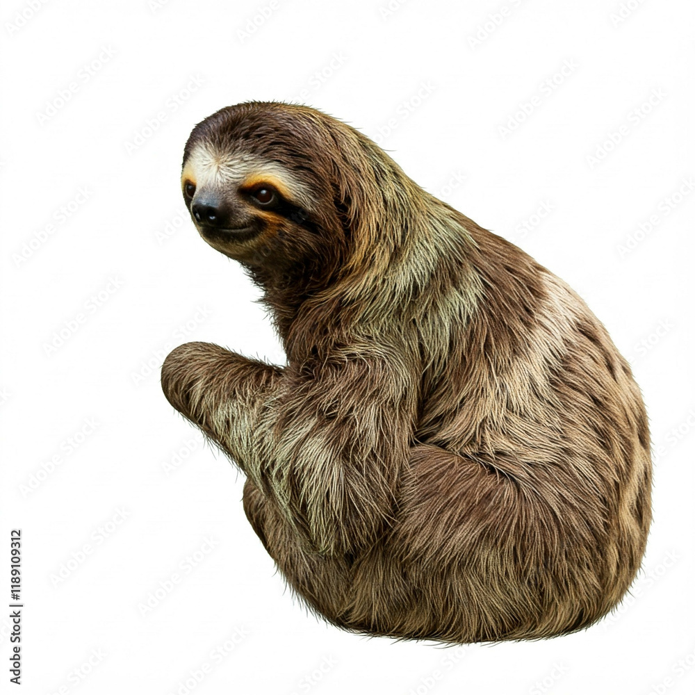 Fototapeta premium brown furry sloth animal wildlife isolated on white background
