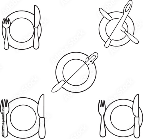 Set plate, fork and knife icons - vector