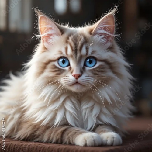 Adorable Fluffy Kitten with Striking Blue Eyes A Stunning Portrait of a Long-haired Cat photo