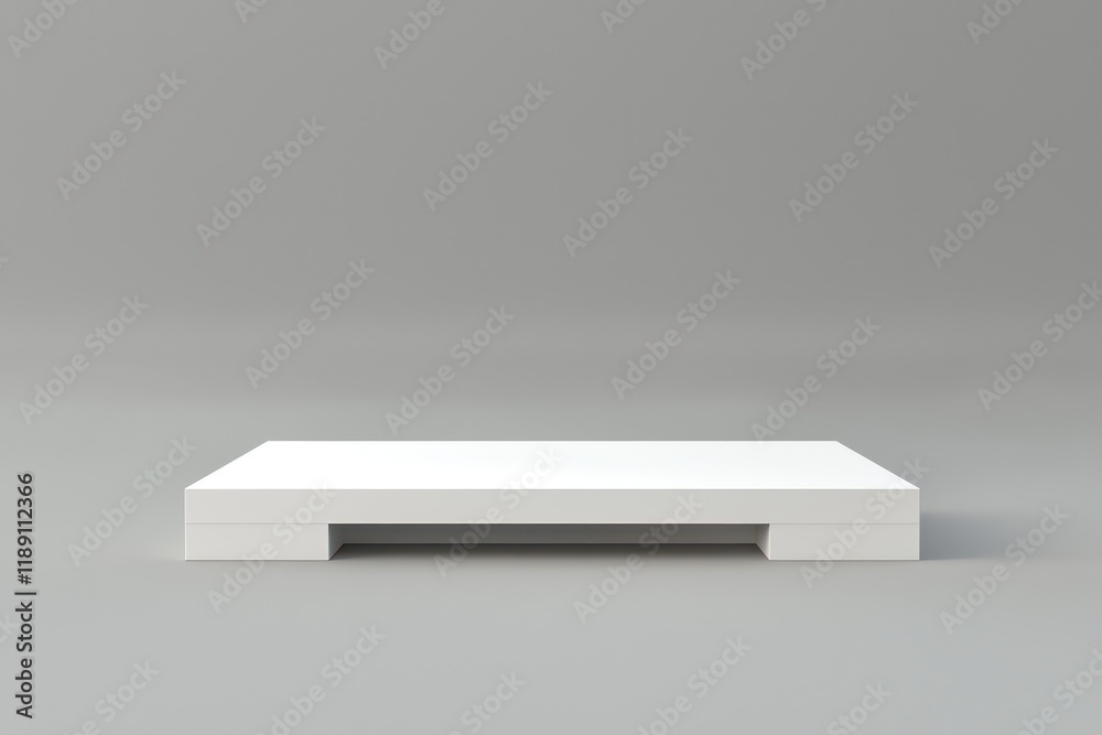 White promotional stand, minimalistic design on a grey background, front view. White promotional stand, minimalistic design on a grey background, front view.