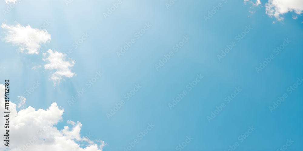 A bright, clear sky with soft, fluffy clouds gently arranged around the edges of the image A bright, clear sky with soft, fluffy clouds gently arranged around the edges of the image