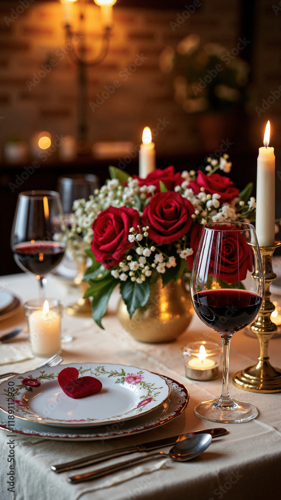 Romantic Dinner Table: Elegant Setting for Valentine's Day, Anniversaries, or Wedding Planning Romantic Dinner Table: Elegant Setting for Valentine's Day, Anniversaries, or Wedding Planning