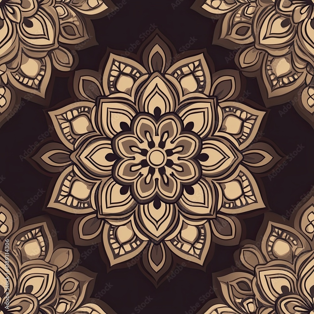 Intricate Seamless Mandala Pattern Art Design in Earth Tones Intricate Seamless Mandala Pattern Art Design in Earth Tones