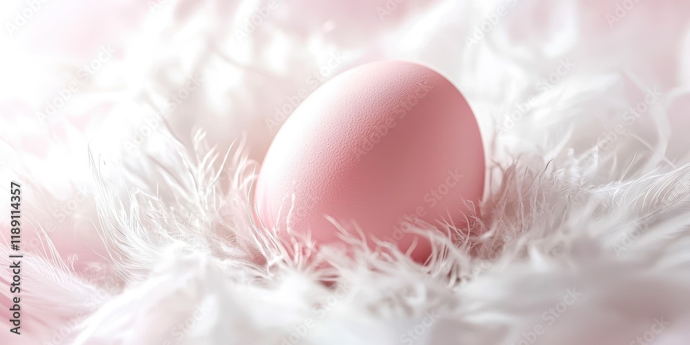 Pink egg is sitting on a white surface Pink egg is sitting on a white surface