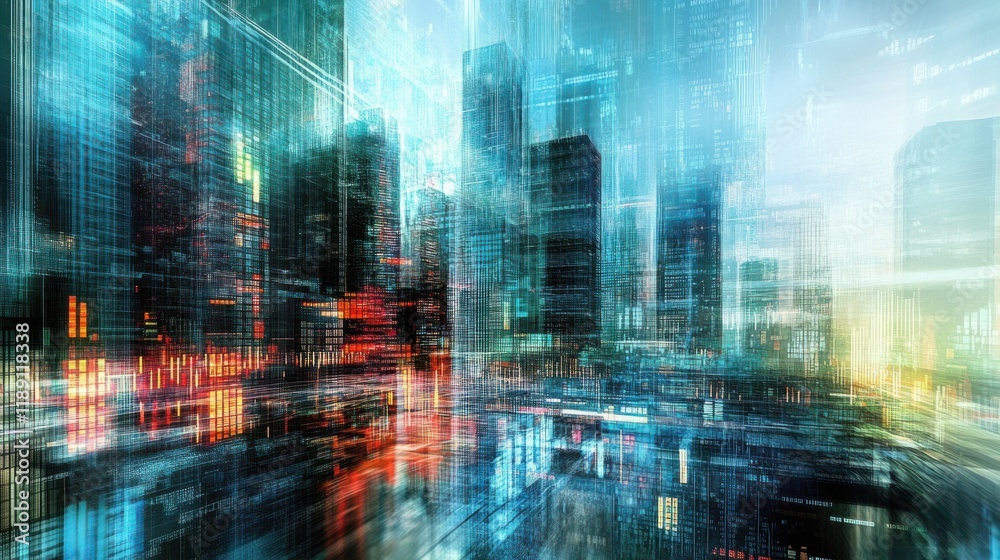 Fototapeta premium Big Data Analysis Visualization in a Futuristic Cityscape