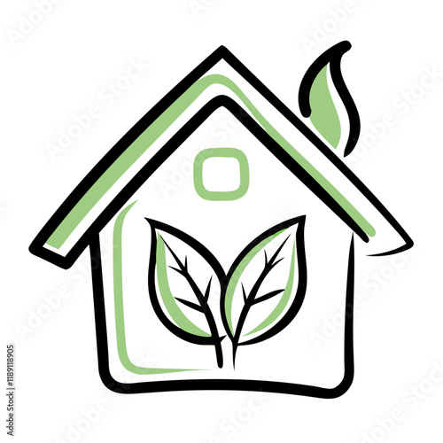 Eco-friendly house logo with green leaves