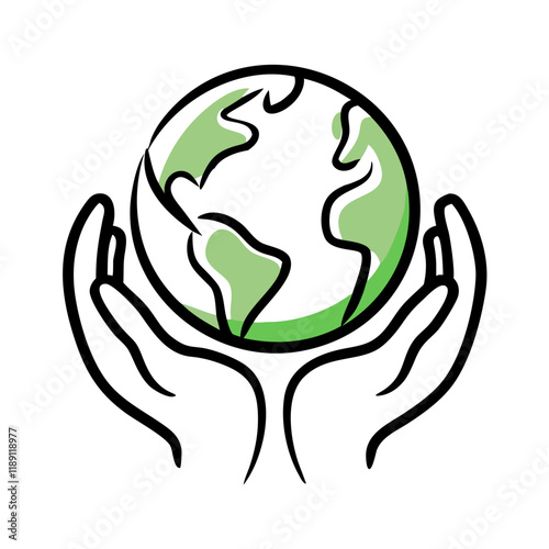 Hands holding green globe