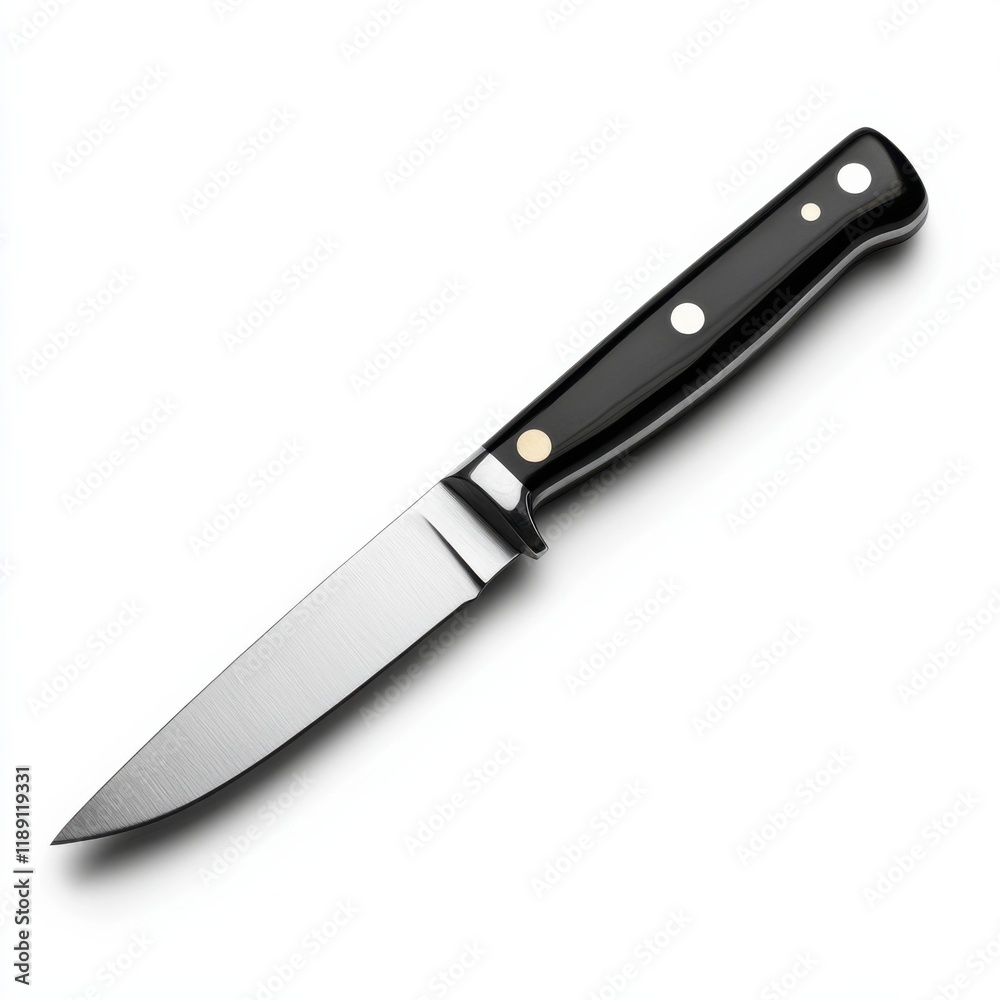 Elegant knife with black handle and gold accents isolated on a white background. Elegant knife with black handle and gold accents isolated on a white background.