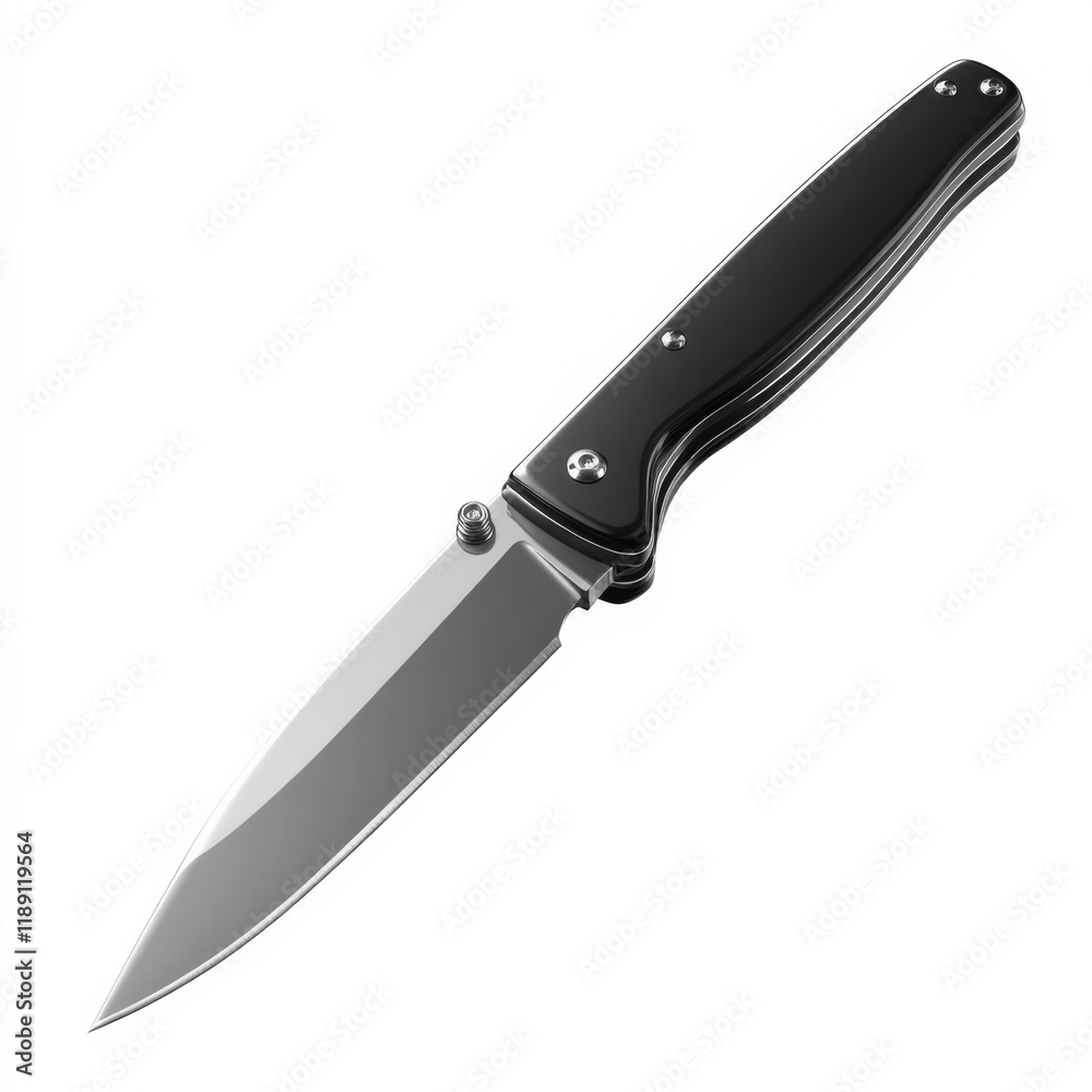Elegant knife with black handle and gold accents isolated on a white background. Elegant knife with black handle and gold accents isolated on a white background.