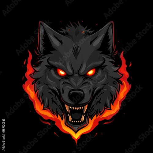 Wallpaper Mural Fiery Wolf Head, Dark Background, Mascot Design Torontodigital.ca