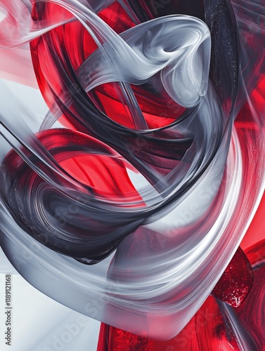 Dynamic Red, White, and Black Abstract Swirls - made with Generative AI photo