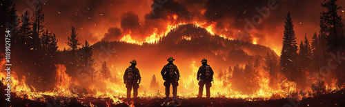 Firefighters battle a large wildfire in Los Angeles as thick smoke engulfs the area. The flames reach high into the sky, creating a dangerous environment for containment efforts