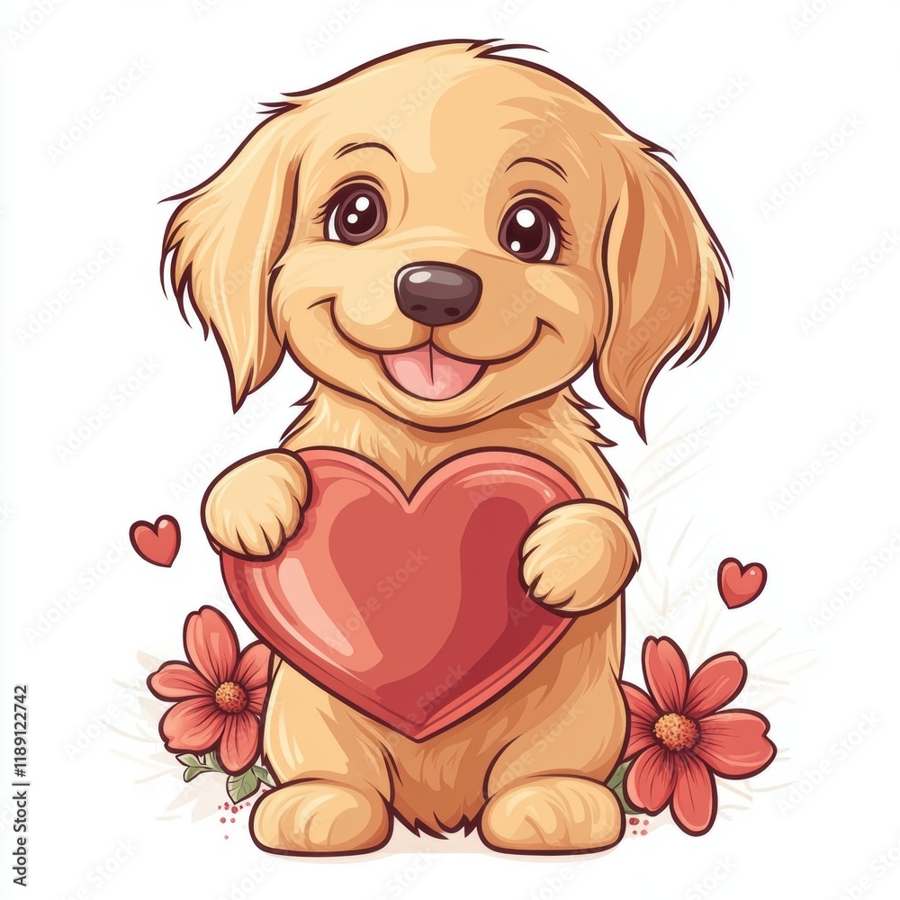 Cute dog with red heart for Valentine’s Day greeting card design Cute dog with red heart for Valentine’s Day greeting card design