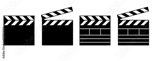 Clapper board vector icon set. Opened and closed movie clapper film clap board. Movie, cinema, film symbol concept. Vector illustration design