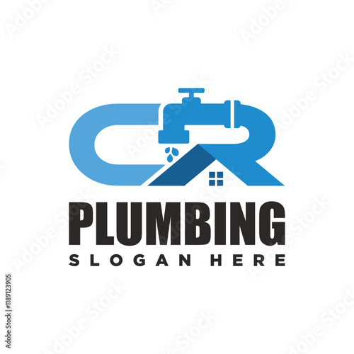 letter CR Plumbing home logo design vector template