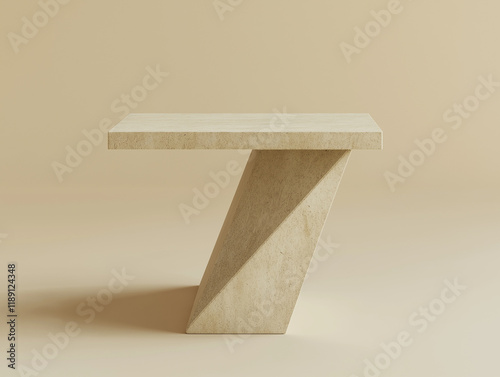 Contemporary Beige Stone or Concret Table with Geometric Base