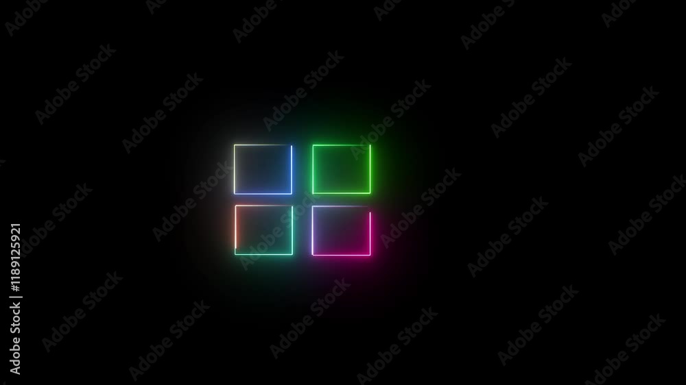 Four rectangle animation by gradient colors neon line on black background. Animated borders frame. Four rectangle animation by gradient colors neon line on black background. Animated borders frame.