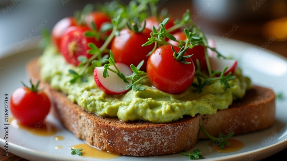 The image shows a plate with a slice of bread on it. On top of the bread, there is a generous helping of avocado spread. The avocado is a light green color and appears to be creamy and smooth. The image shows a plate with a slice of bread on it. On top of the bread, there is a generous helping of avocado spread. The avocado is a light green color and appears to be creamy and smooth.