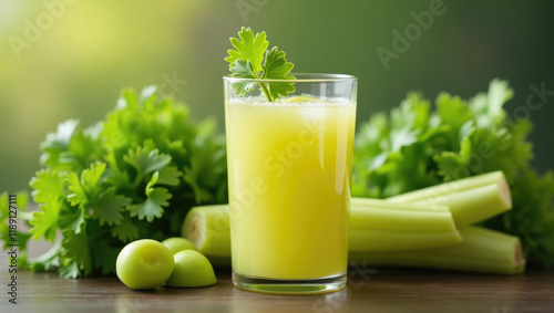 Celery Juice with Apples and Parsley Garnish for a Healthy Boost photo