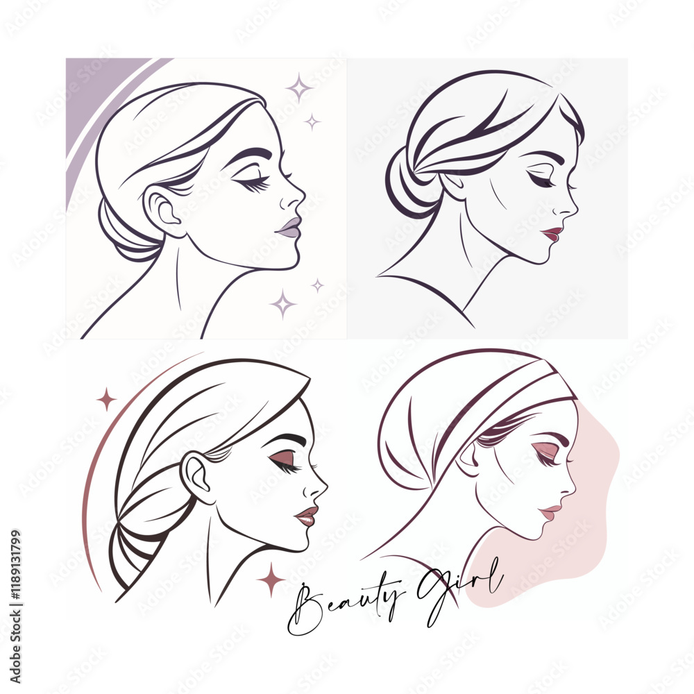 Elegant Line Art Portrait Collection Depicting Sophisticated Female Facial Profiles Elegant Line Art Portrait Collection Depicting Sophisticated Female Facial Profiles