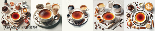 collection of creme brulee dishes and sweet drinks
