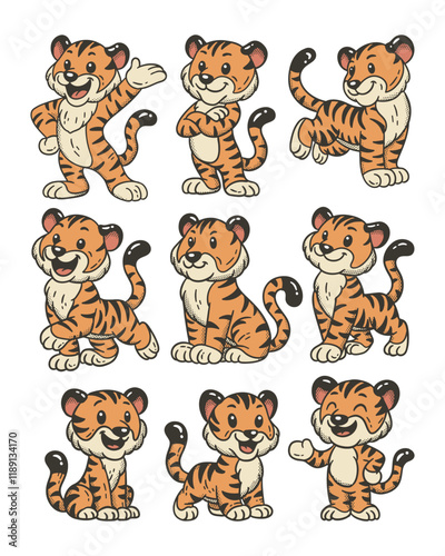 Cute Tiger Doodle Style Illustration