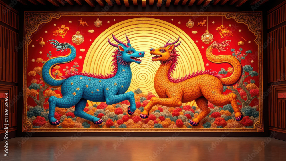 Fototapeta premium Mythical Chinese Creatures Wall Art - Asian Art & Culture