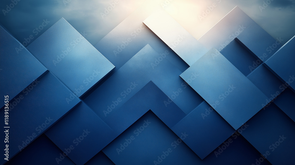 Fototapeta premium glowing gradient of deep and pale blues forms modern abstract background with layered geometric shapes. This design evokes sense of depth and tranquility