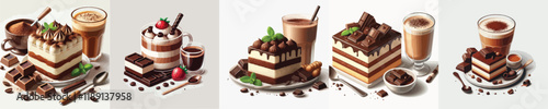 collection of delicious tiramisu and coffee drinks