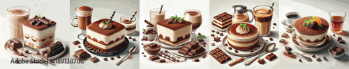 collection of delicious tiramisu and coffee drinks