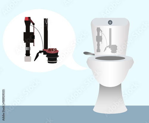 toilet flush system diagram vector, what's inside the toilet flush machine, modern toilet, industry and technology, 