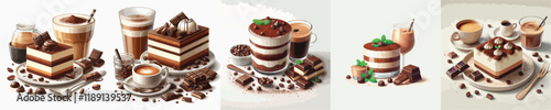 collection of delicious tiramisu and coffee drinks